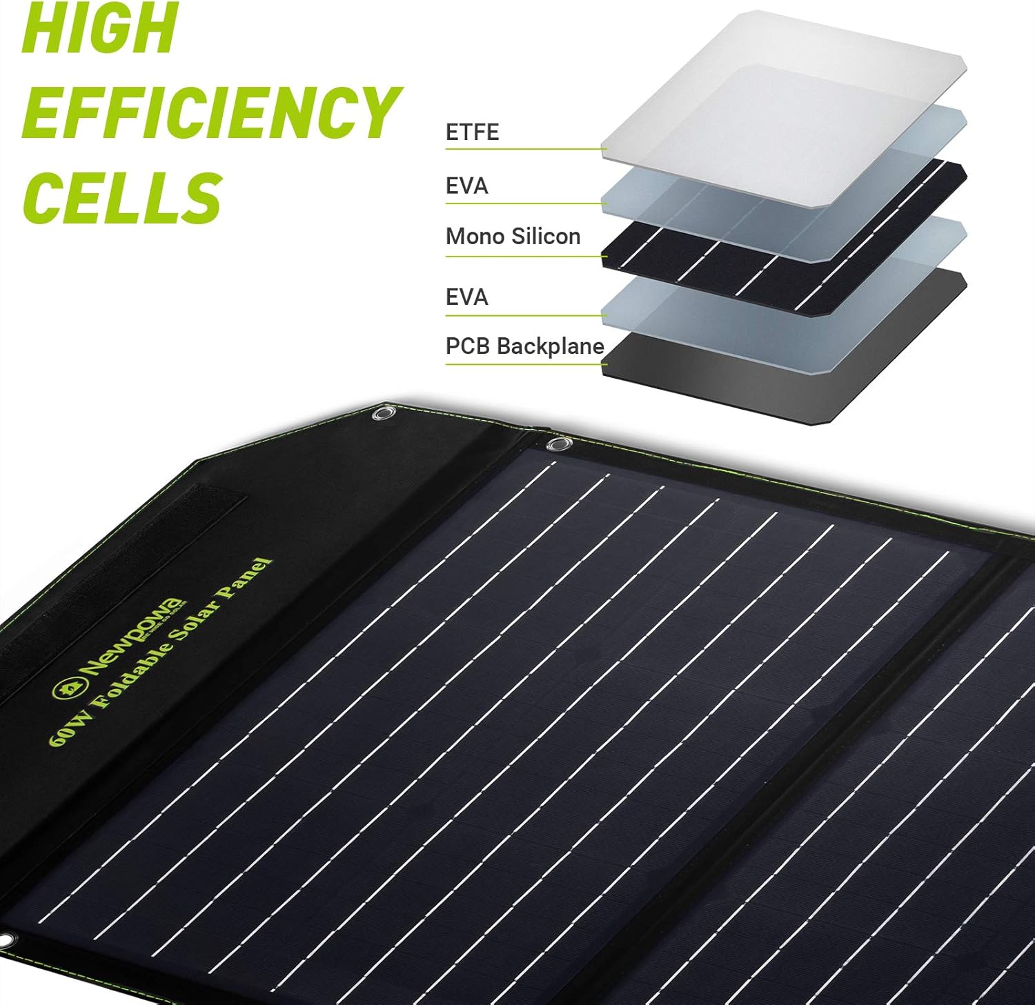 Newpowa 60W Foldable Solar Panel Charger High-Efficiency Mono Cells, for Portable Genarator&12V Batteries, Dual DC Ports Compatible with Newpowa/Jackery/Goal Zero Generators, for RV Boat Van Camping