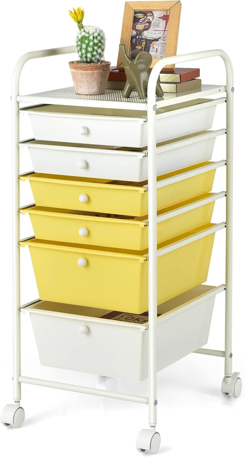 Giantex 6 Storage Drawer Cart Rolling Organizer Cart for Tools Scrapbook Paper Home Office School Multipurpose Mobile Utility Cart (Multicolor) Pack of 2