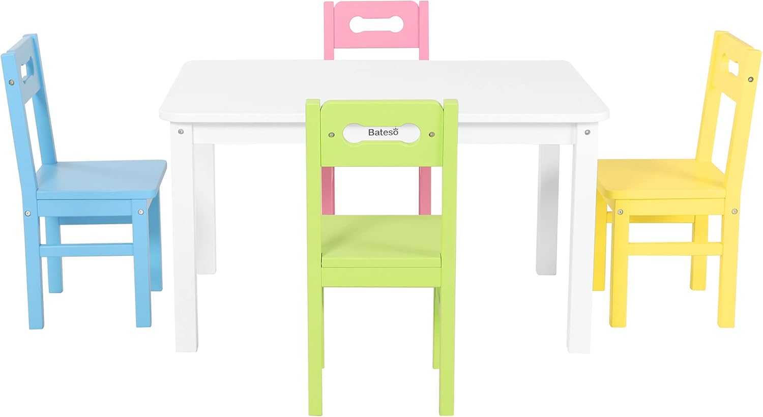 Bateso Kids Wooden Table & 2 Chairs Set for Eating, Learning, Activity, for Toddlers, Girls, Boys, 3 Piece Solid Children Wooden Furniture for Home, Classroom, Outside, White