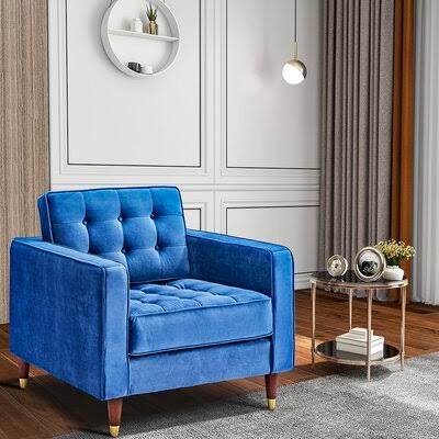 Mid-Century Modern Velvet Sofa 1-Seat Accent Chair Mercer41 Fabric: Blue Velvet