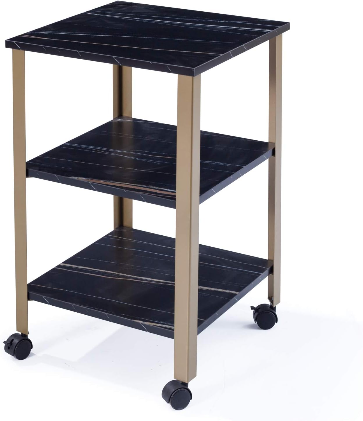 End Table,Dorriss Small End Table with Storage Shelves,3-Tier End Table with Marble Board MDF Brake Wheel for Living Room,Study,Bedroom (Black)