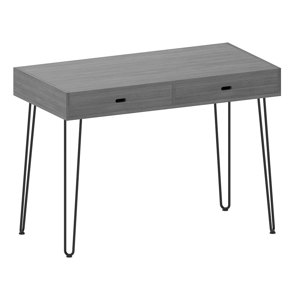 OfficeSource Any Space WFH Collection Writing Desk with Two Drawers and Black Hairpin Legs – 48″W x 24″D x 30″H, Bayshore Gray