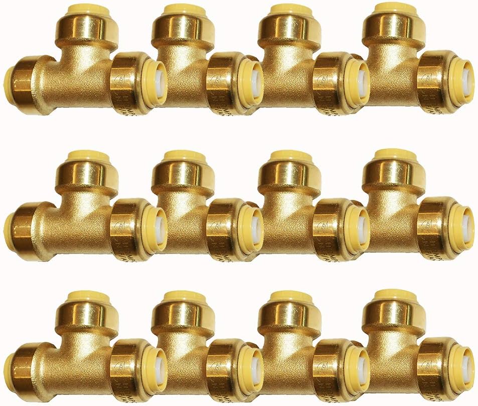 Push Fit Plumbing Tee, Push-to-Connect Plumbing Fittings, Brass Pipe Connector T Fittings for Copper, PEX, CPVC, Lead Free (12, 3/4 Inch(3/4