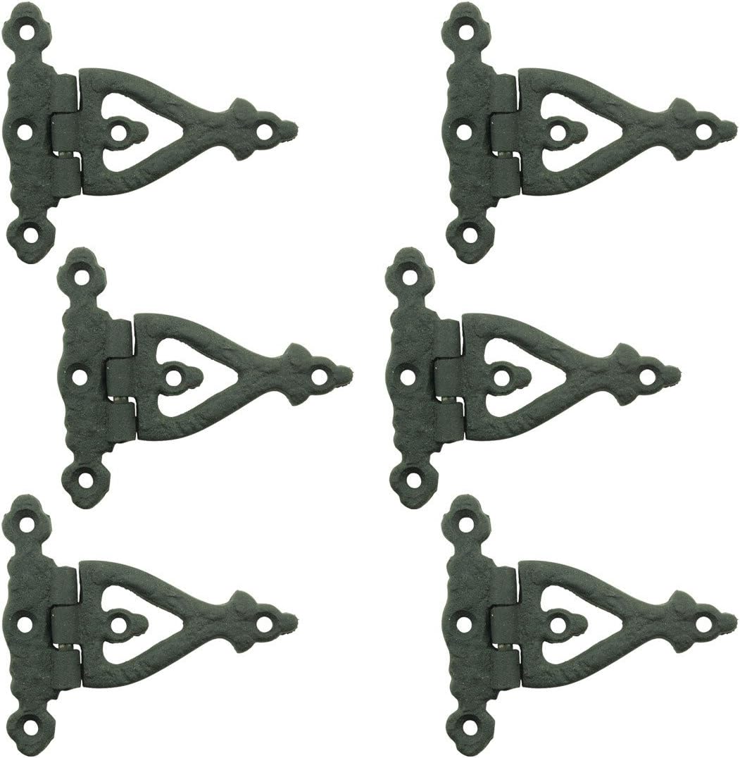 Black Wrought Iron Door Strap Hinge 3 Inches Long Victorian Eternity Rust Resistant Flush Mount Door Hinges for Cabinet, Barn Or Shed Doors with Hardware | Renovators Supply Manufacturing Pack of 6