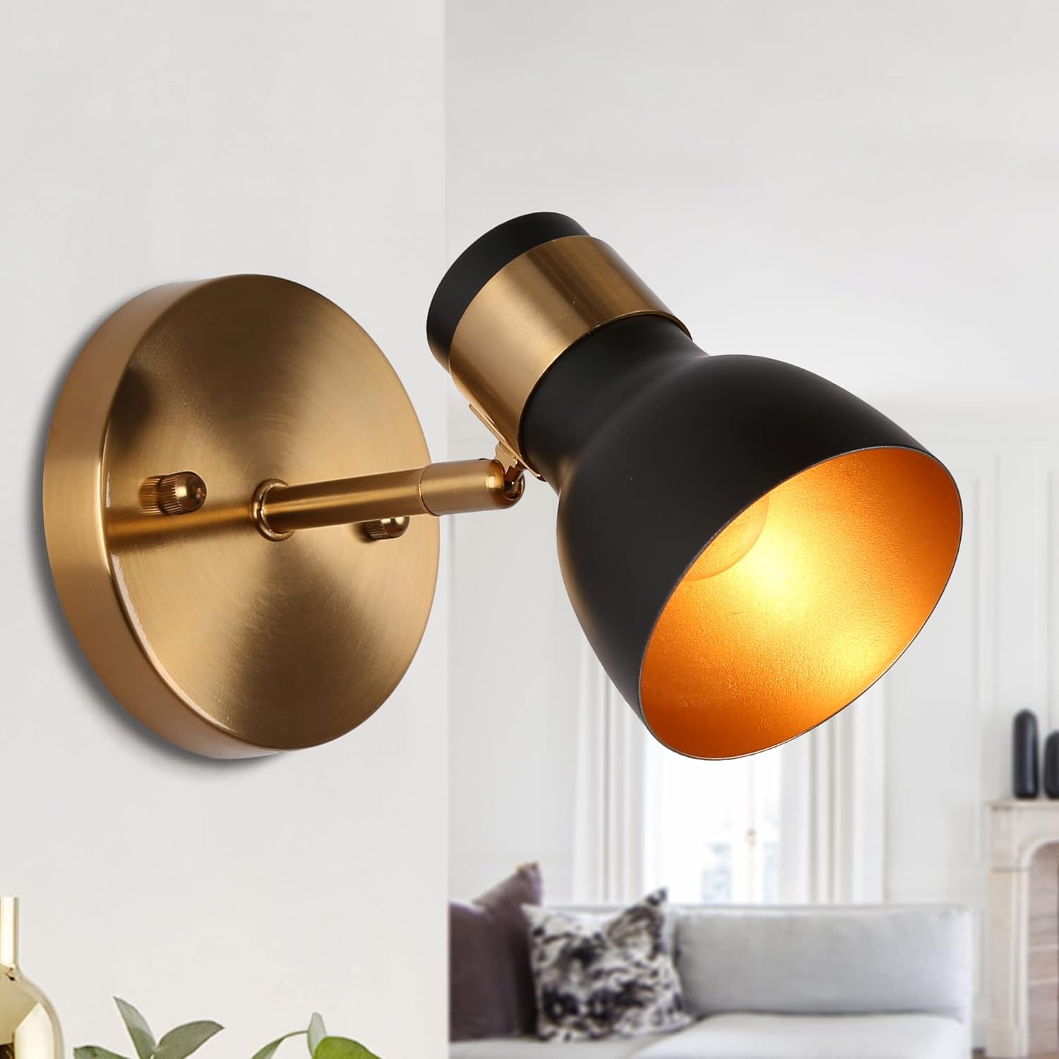 ZEVNI Wall Sconce, 1-Light Sconces Wall Lighting, Adjustable Transitional Black Gold Light Fixture