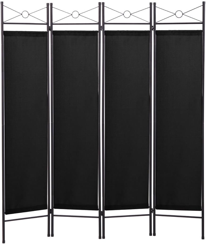 JAXPETY 4 Panel Room Divider Folding Privacy Screens Home Office Fabric Metal Frame, Black Pack of 2