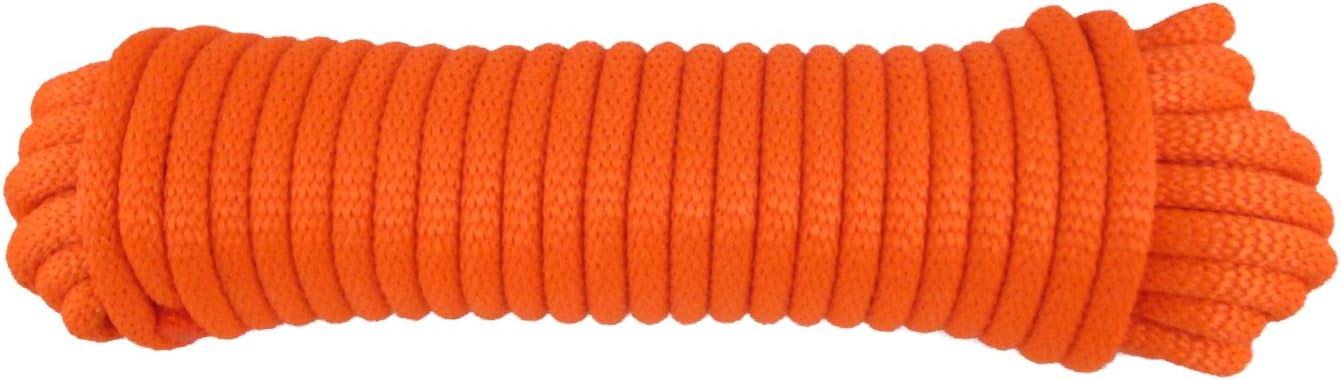 3/8 inch Neon Orange Polyester Rope - 50 Foot | Solid Braid - High Visibility - High UV and Abrasion Resistance - Low Stretch Pack of 2