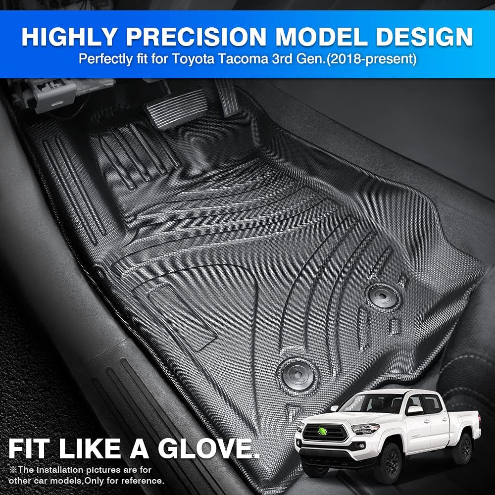 T TGBROS Custom Fit for Car Floor Mats 2018-2022 Toyota Tacoma(Fits All Models) All-Weather Floor Mat Liners Front & Rear Row Full Set Liner Non-Slip TPE Odourless