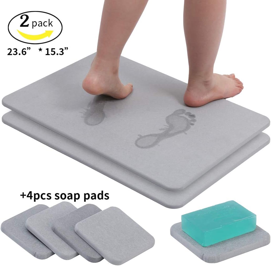Diatomaceous Earth Bath Mat Diatomite Fast Water Drying Diatom Mud Foot Pad Bathroom Floor Mats Diomataceous Earth Bath Mat Stone Diacotomous Earth (Grey)