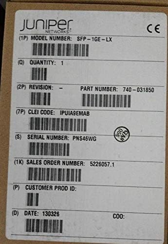 JUNIPER 740-031850 Juniper SFP-1GE-LX IPUIA9EMAB 740-031850 Single port 1000Base LX Juniper-SFP-1GE-LX-1000BASE-LX-SFP-Transceiver-740-031850-ORIGINAL Pack of 2