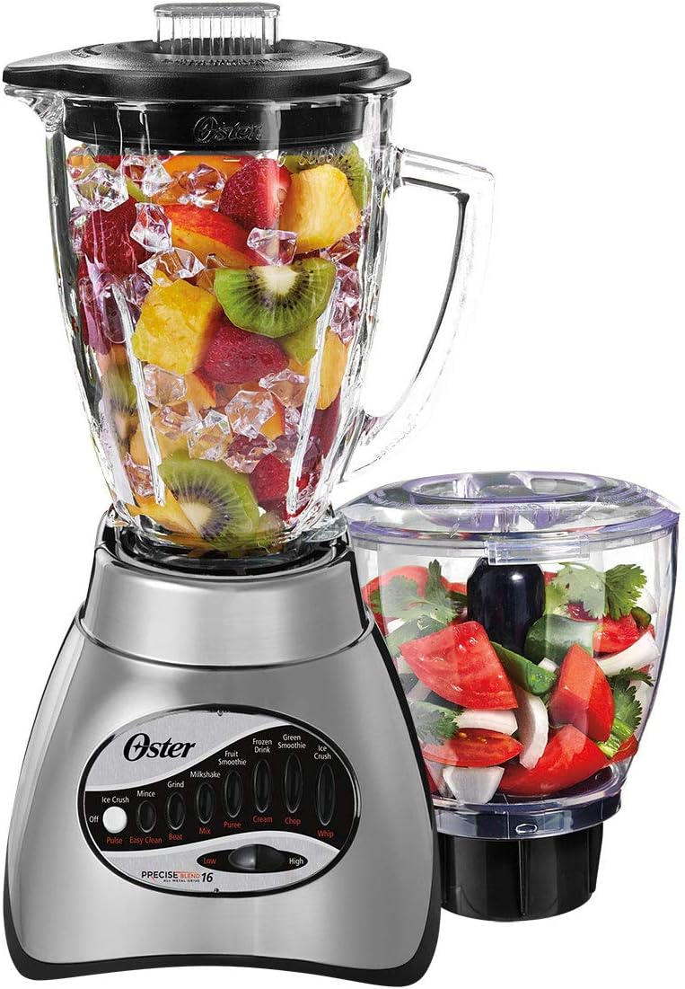 Oster Core 16-Speed Blender with Glass Jar, Black, 006878. Brushed Chrome Pack of 2