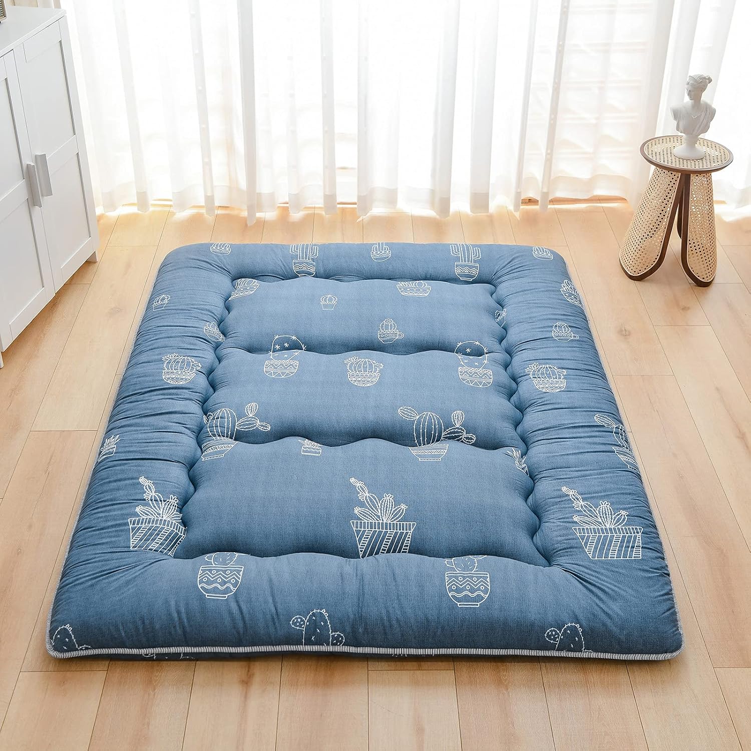 XICIKIN Japanese Floor Mattress, Japanese Futon Mattress Foldable Mattress, Roll Up Mattress Tatami Mat with Washable Cover, Easy to Store and Portable for Camping, Cactus, Twin Full Queen