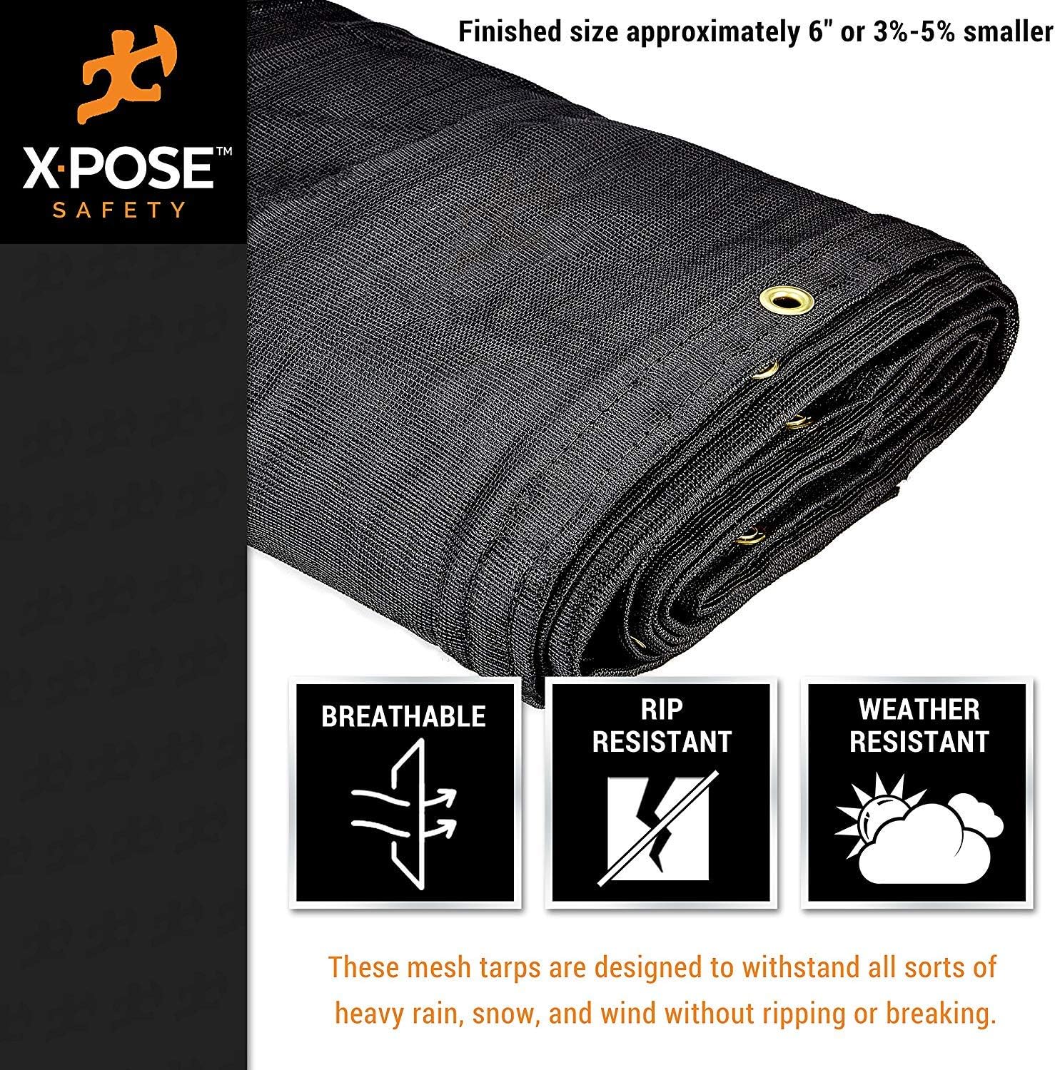 Xpose Safety Heavy Duty Mesh Tarp &ndash; 12&rsquo; x 12&rsquo; Multipurpose Black Protective Cover with Air Flow - Use for Tie Downs, Shade, Fences, Canopies, Dump Trucks &ndash; Tear Resistant