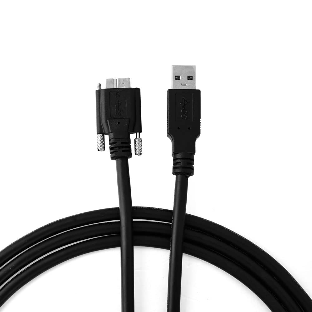 Rocbird USB 3.0 Cable A/M to Micro B/M Dual Screw Locking Super Speed Data Transmission for Industrial Camera High Flexible Industrial Drag Chain Cable (3M) Pack of 2