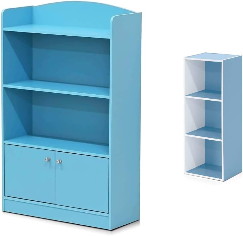 FURINNO Stylish Kidkanac Bookshelf With Storage Cabinet, Pink