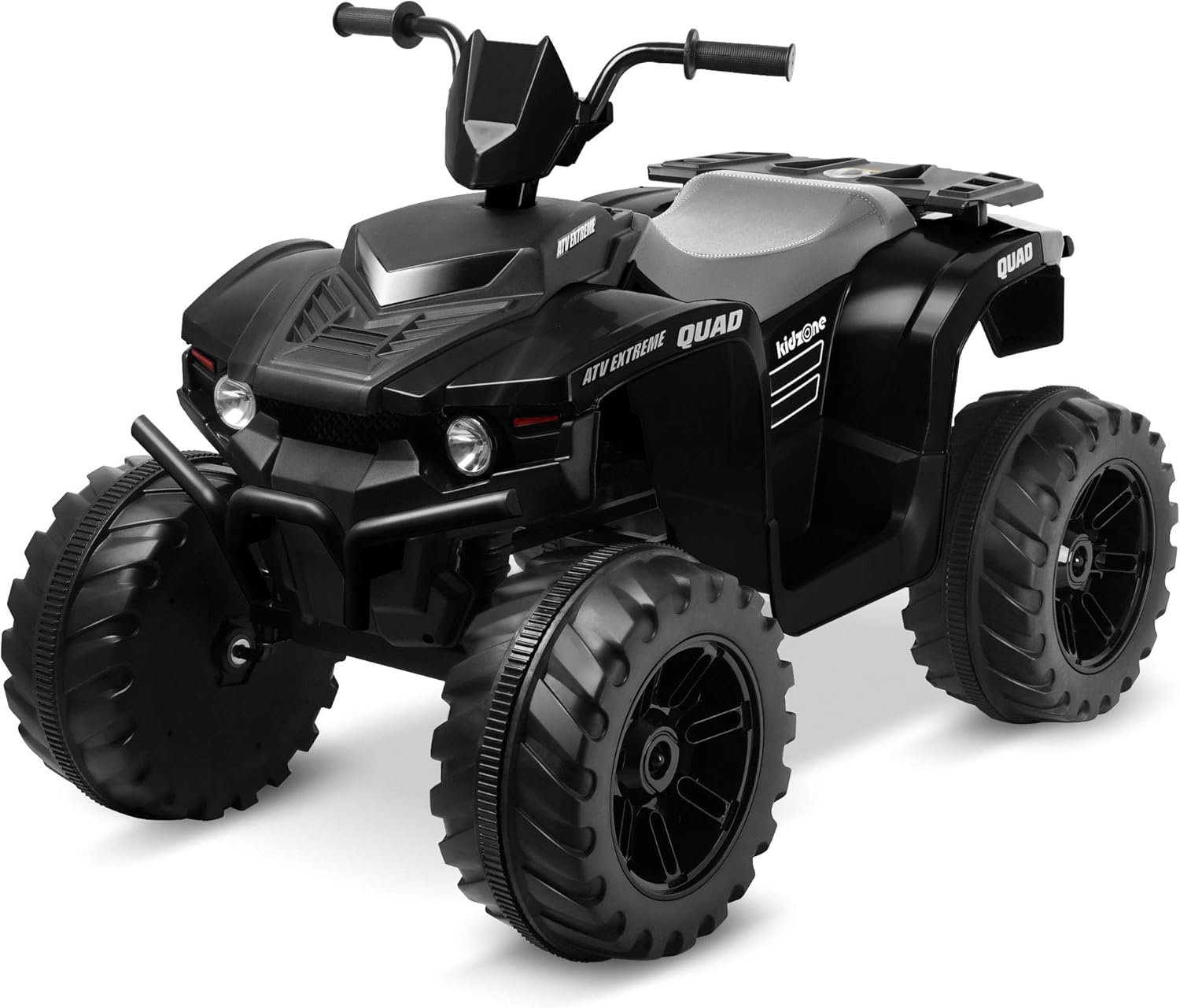 Kidzone 12V Battery Powered Electric Ride-On ATV Toy Vehicle for Kids Ages 3-7 DIY License Plate, 4 Wheeler Quad Car, MP3, High Low Speeds, LED Lights, Bluetooth - Black