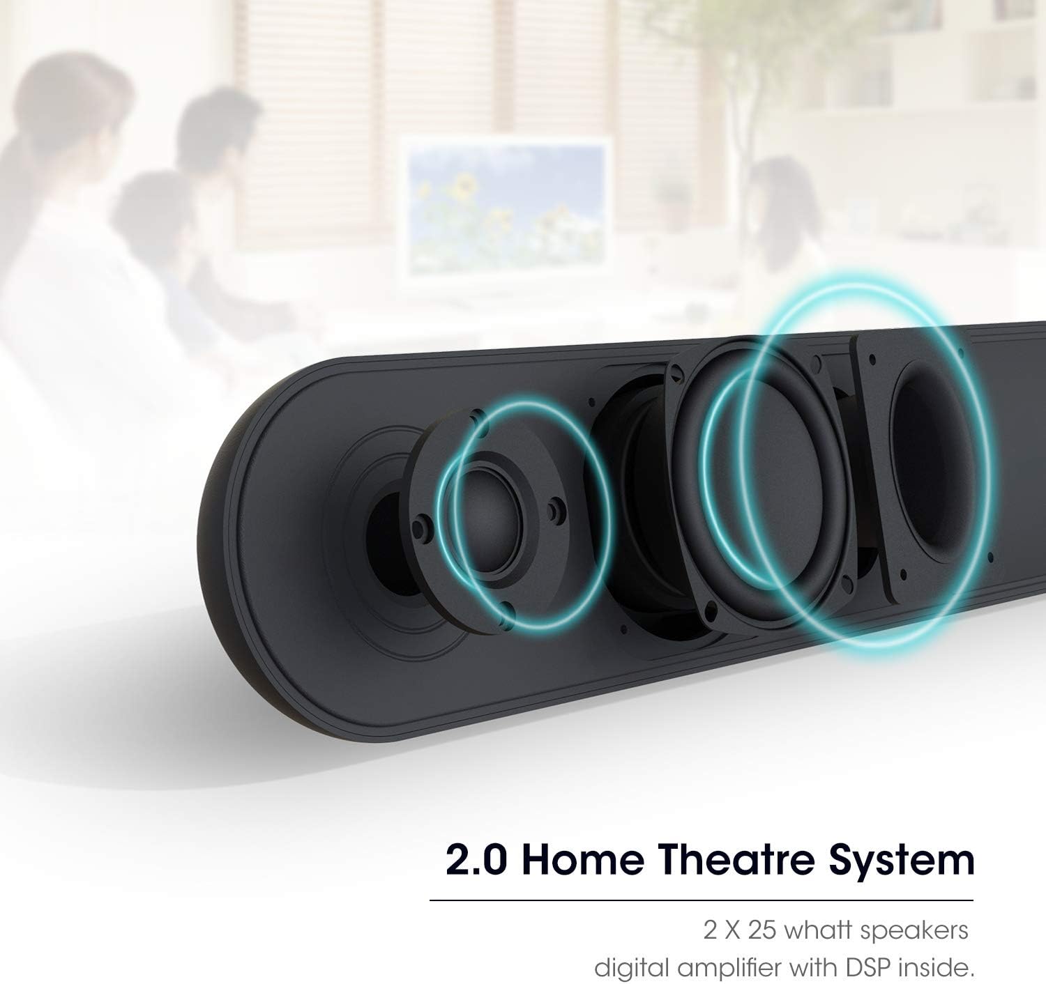 Sound bar, Bestisan Soundbar TV Sound bar Wired and Wireless Bluetooth Audio Speakers(28 Inches, 4 Drivers, Bluetooth 5.0 Version, Optical Cable Included, Bass Adjustable) Pack of 2