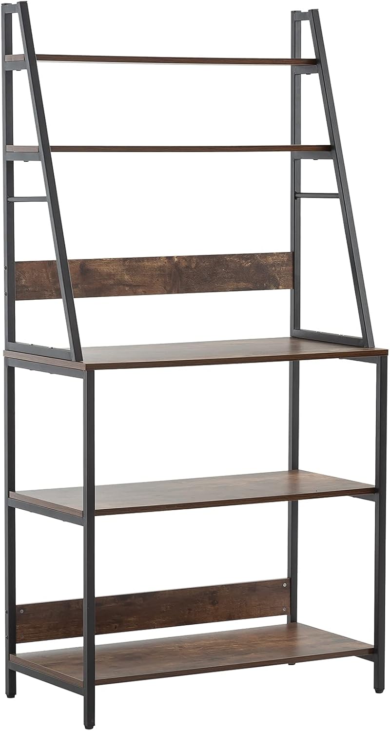 UHSTORAGE Kitchen Baker Rack with Shelves,Microwave Oven Stand with Side Hooks,Utility Storage Shelf,5-Tier Kitchen Organizer Rack for Spices Jars,Pots Pans,Toaster,Rustic Brown and Black UHS09-BRN-US