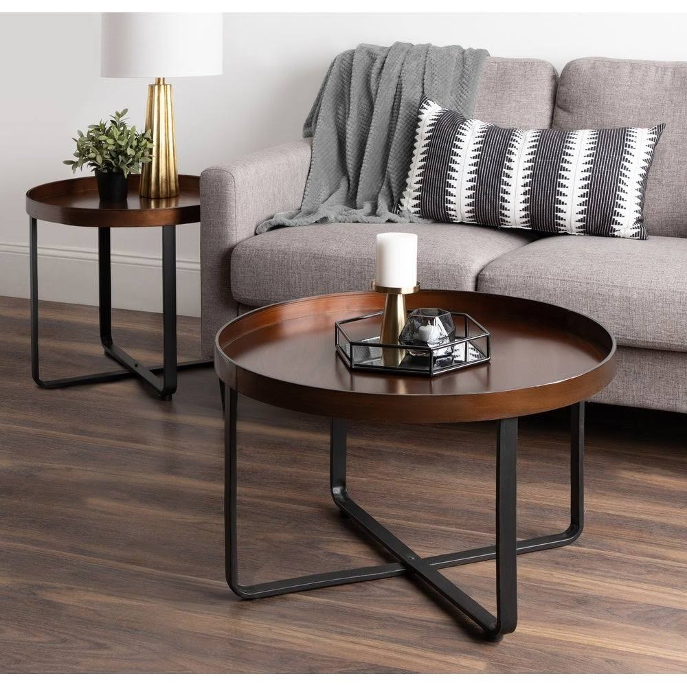 Kate and Laurel Zabel Modern Farmhouse Round Coffee Table with Black Natural