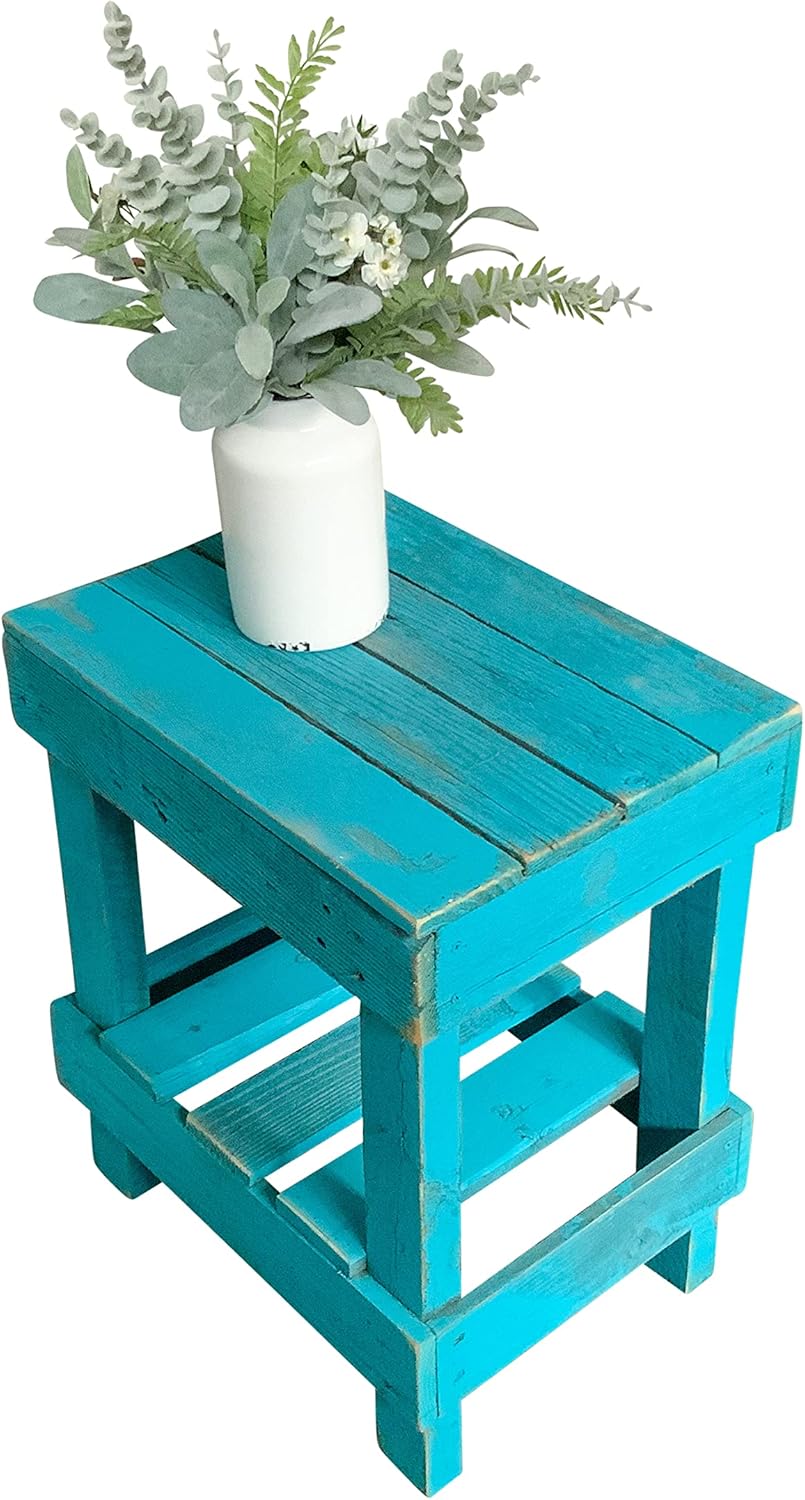 del Hutson Designs 100 Percent Reclaimed Solid Wood Rustic Contemporary Farmhouse Decor Slim Side End Table for Living Room or Bedroom, White Pack of 2