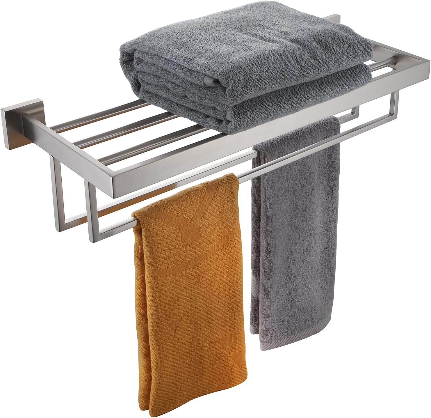 KOKOSIRI Towel Rack 24'' Bathroom Towel Shelves with Double Towel Bars SUS304 Stainless Steel Wall Mounted, Brushed Nickel, B6003BR Pack of 2