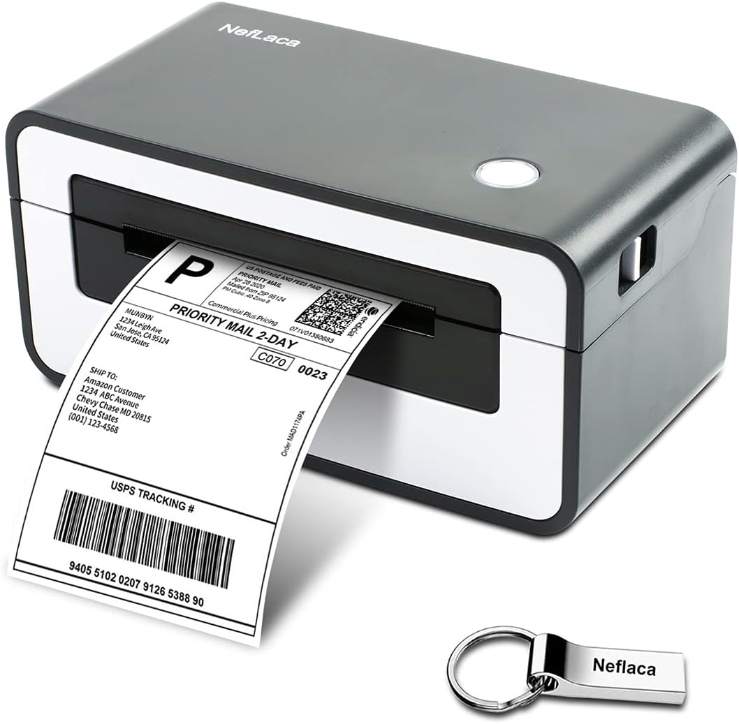 NefLaca Thermal Label Printer,4x6 High Speed USB Shipping Label Printer Commercial Direct Thermal Label Maker One Click Setup Compatible with Amazon, Ebay, Etsy, Shopify and FedEx (Black)