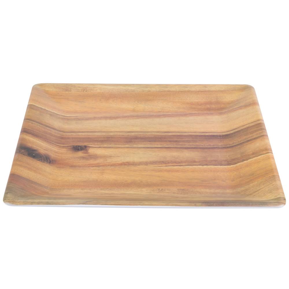 Tablecraft Frostone Melamine Square Tray, Acacia Wood, 18.75x22