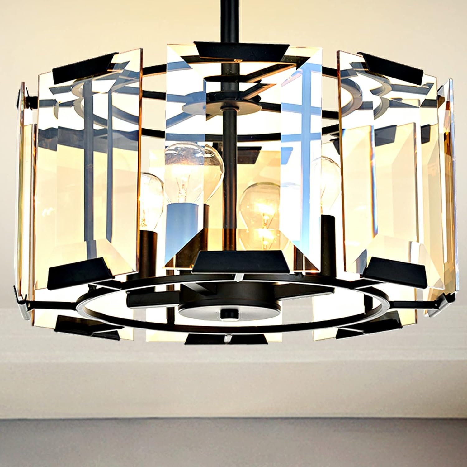 Huaguang Modern Crystal Ceiling Pendant Light 4-Light Glass Crystal Chandelier W14