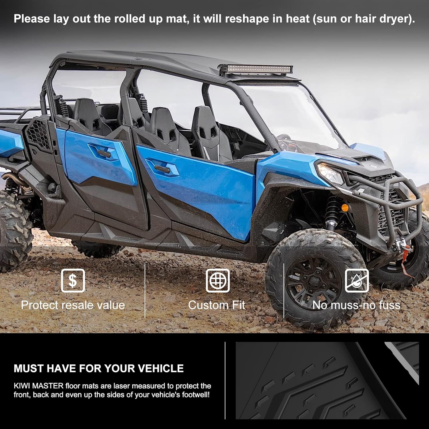 KIWI MASTER Floor Mats Compatible for 2018-2022 Can-Am Maverick Sport / Trail, 2021-2022 Can-Am Commander Accessories All Weather Mat Front Row TPE Slush Liners Black