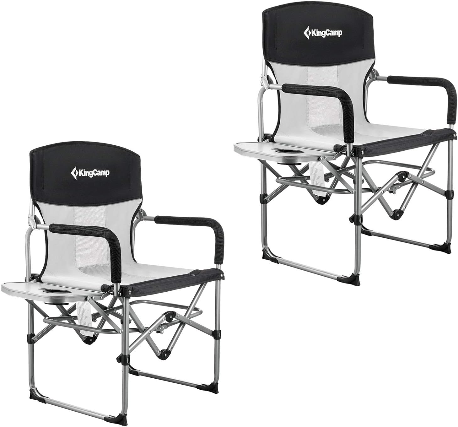 KingCamp Camping Chair Heavy Duty Folding Mesh Chair with Handle and Side Table, 2 Pack