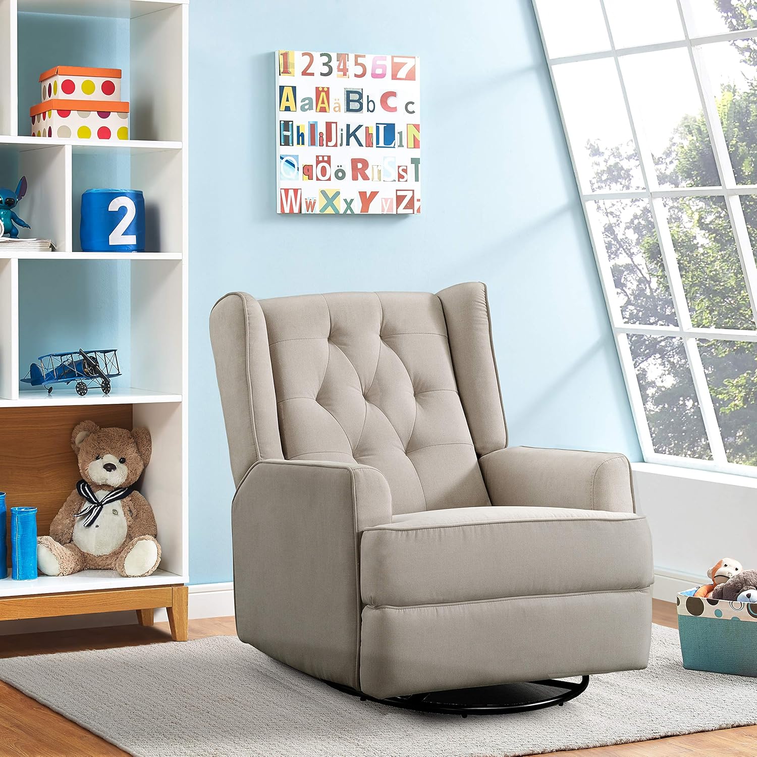 Pulaski Traditional Shelter Back Swivel Recliner Glider, Beige