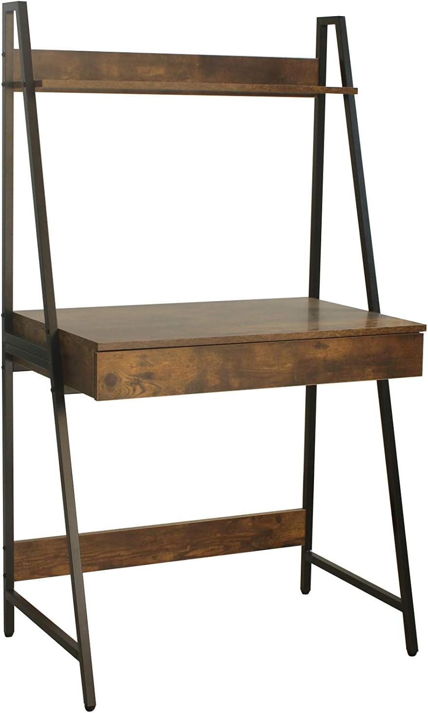 2-tier Home Office Computer Laptop Desk with Drawer , Nutmeg Brown Finish Black Frame