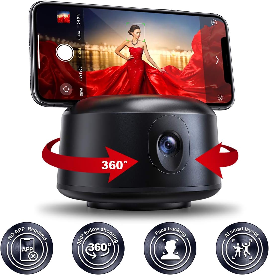 Auto Selfie Tracking Phone Holder: Smart Motion Face Tracker Gimbowl 360 Rotation Moving Tripod Rotating Object Trackit for Vlog Streaming