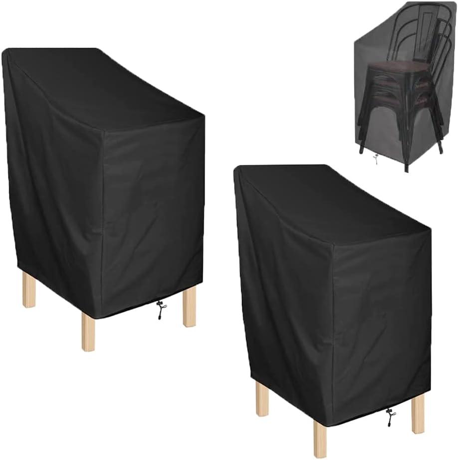 Stacking Patio Chair Covers, 2 Packs Outdoor Chair Cover, High Back Patio Stackable Chair Covers,Waterproof Dust Wind-Proof Outdoor Lawn Patio Furniture Covers,Black(25
