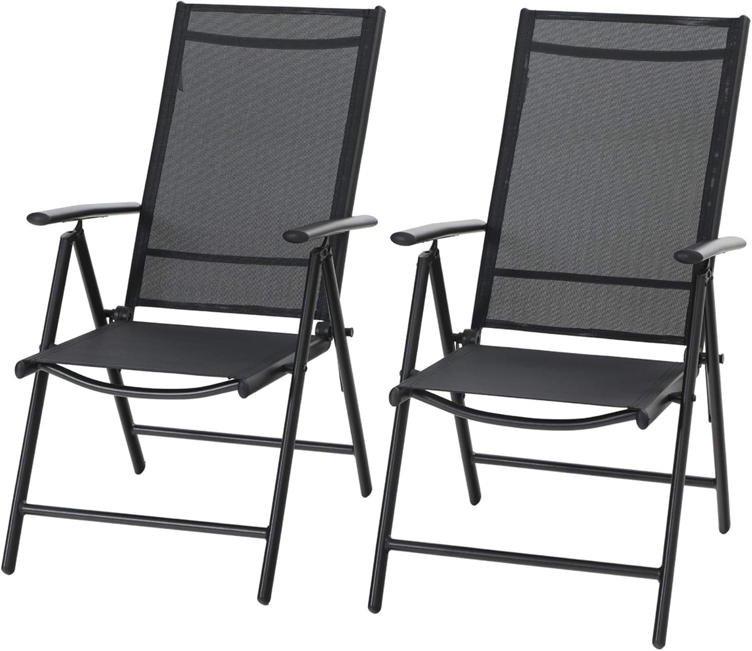 Sophia & William Patio Foldable Dining Chairs Set of 2, Outdoor Folding Sling Chairs 7 Levels Adjustable, High Back Portable Chairs for Porch, Poolside, Patio, Garden, Balcony, Backyard, Black