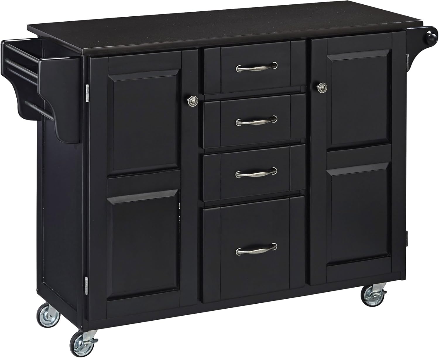 Create-a-Cart Natural 2 Door Kitchen Cart with Black Top and Home Styles