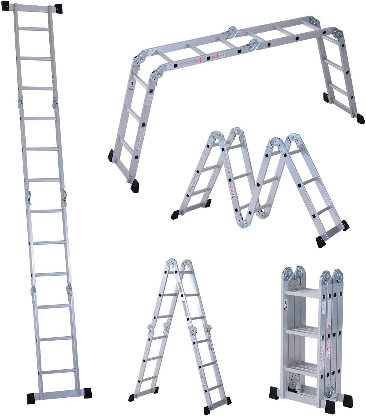 Toolsempire 12.5ft Aluminum ladders Telescoping Extension Ladder 330lbs Max Capacity, 3.3ft Lightweight Portable Multi Task Folding Step Ladder with Support Bar, Anti-Slip