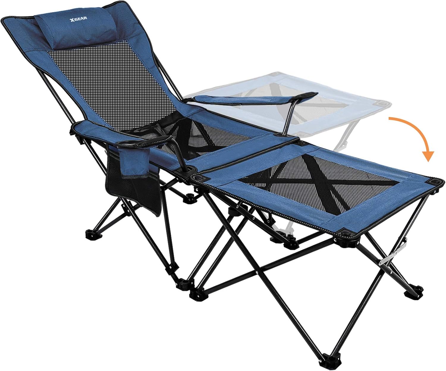 XGEAR 2 in 1 Folding Camping Chair Portable Lounge Chair with Detachable Table for Camping Fishing Beach and Picnics