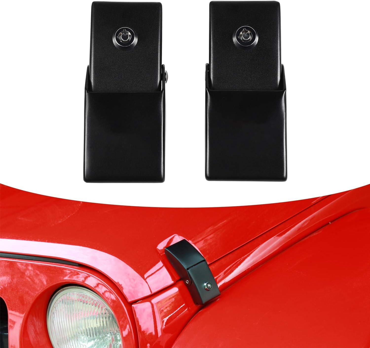 JeCar Steel Hood Latches for Jeep Wrangler 2007-2022 JK JKU JL JLU Rubicon Sahara X Off Road Sport Exterior Accessories ( Black 1 Pair)