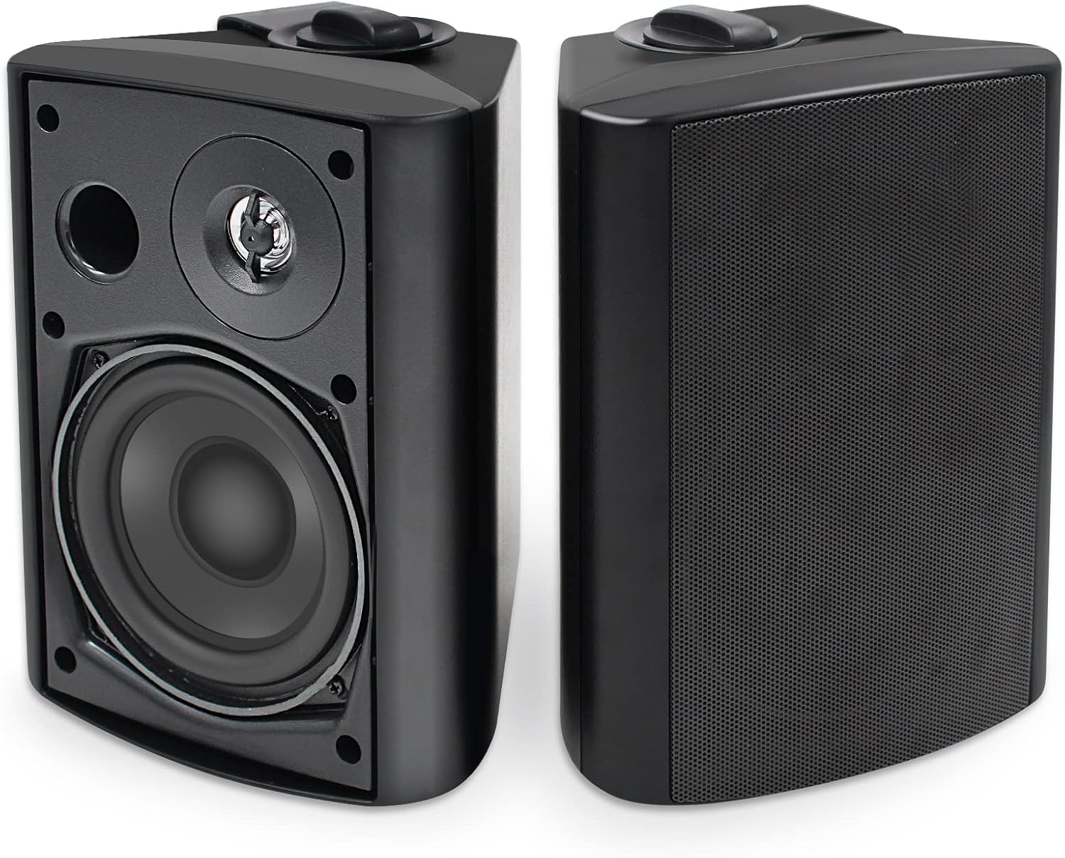 Herdio 5.25 Inch Indoor Outdoor Bluetooth Speakers Wireless Patio Waterproof Wired Wall Mount System 300 Watts (Black)