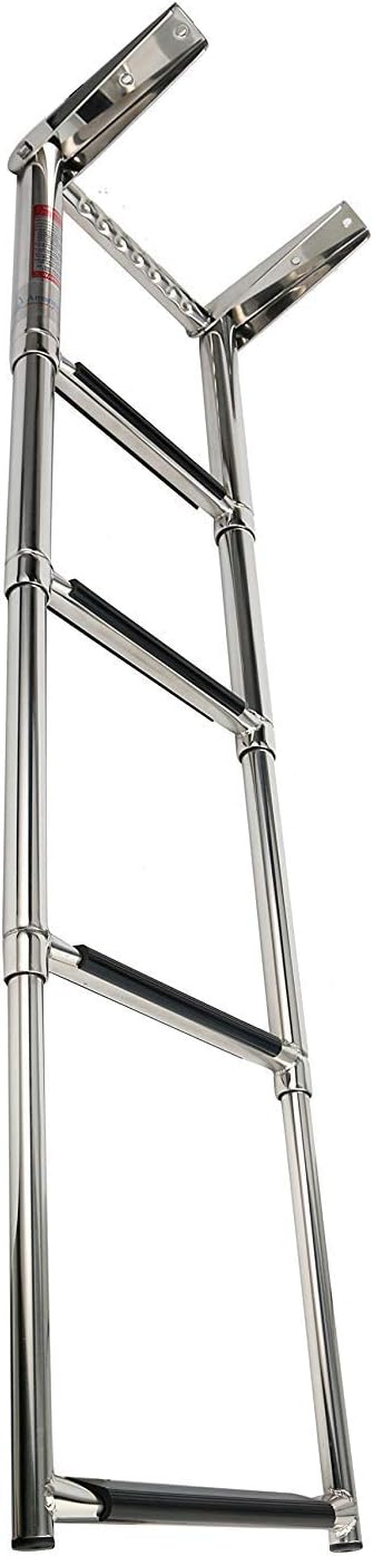 YaeMarine 4 Step Stainless Steel Telescoping Boat Ladder Boat Drop Ladder Swim Step with Built in Handle Pack of 2