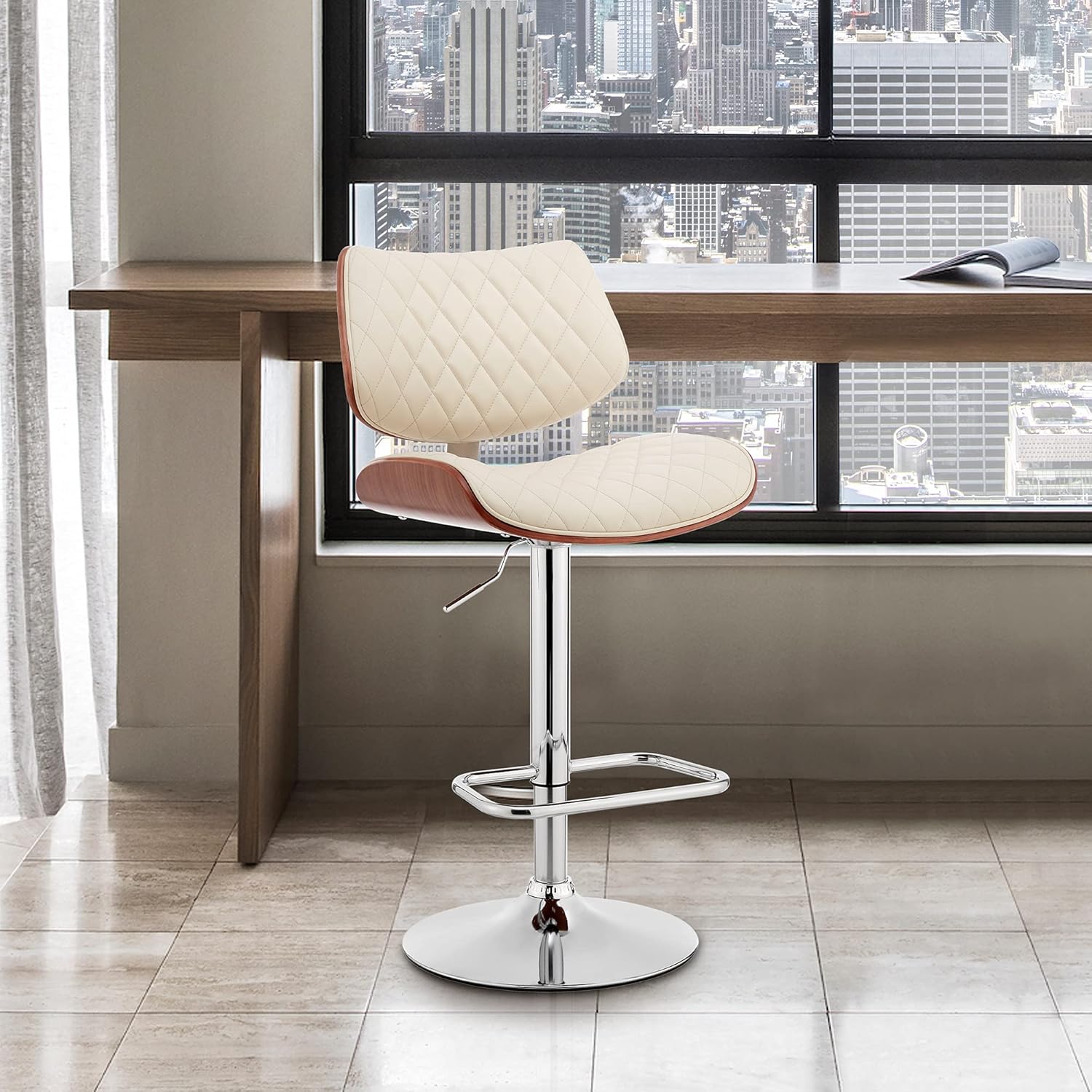 Leland Adjustable Grey Faux Leather and Black Finish Bar Stool