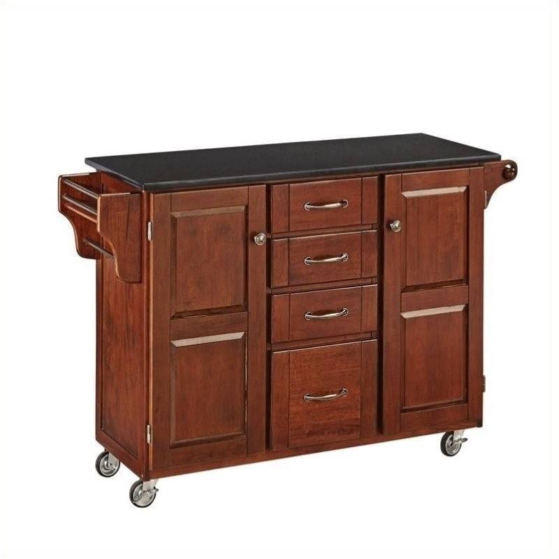 Hawthorne Collections Granite Top Kitchen Cart in Cherry and Black