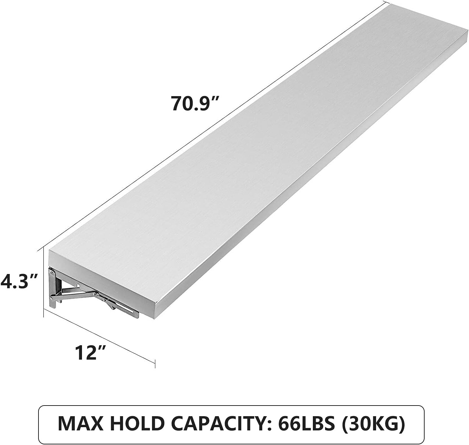 6 FT Concession Shelf with Stainless Steel Frame and Aluminum Alloy Surface Board Drop Down Folding Shelf for Food Trailer/Truck Serving Window(70.9