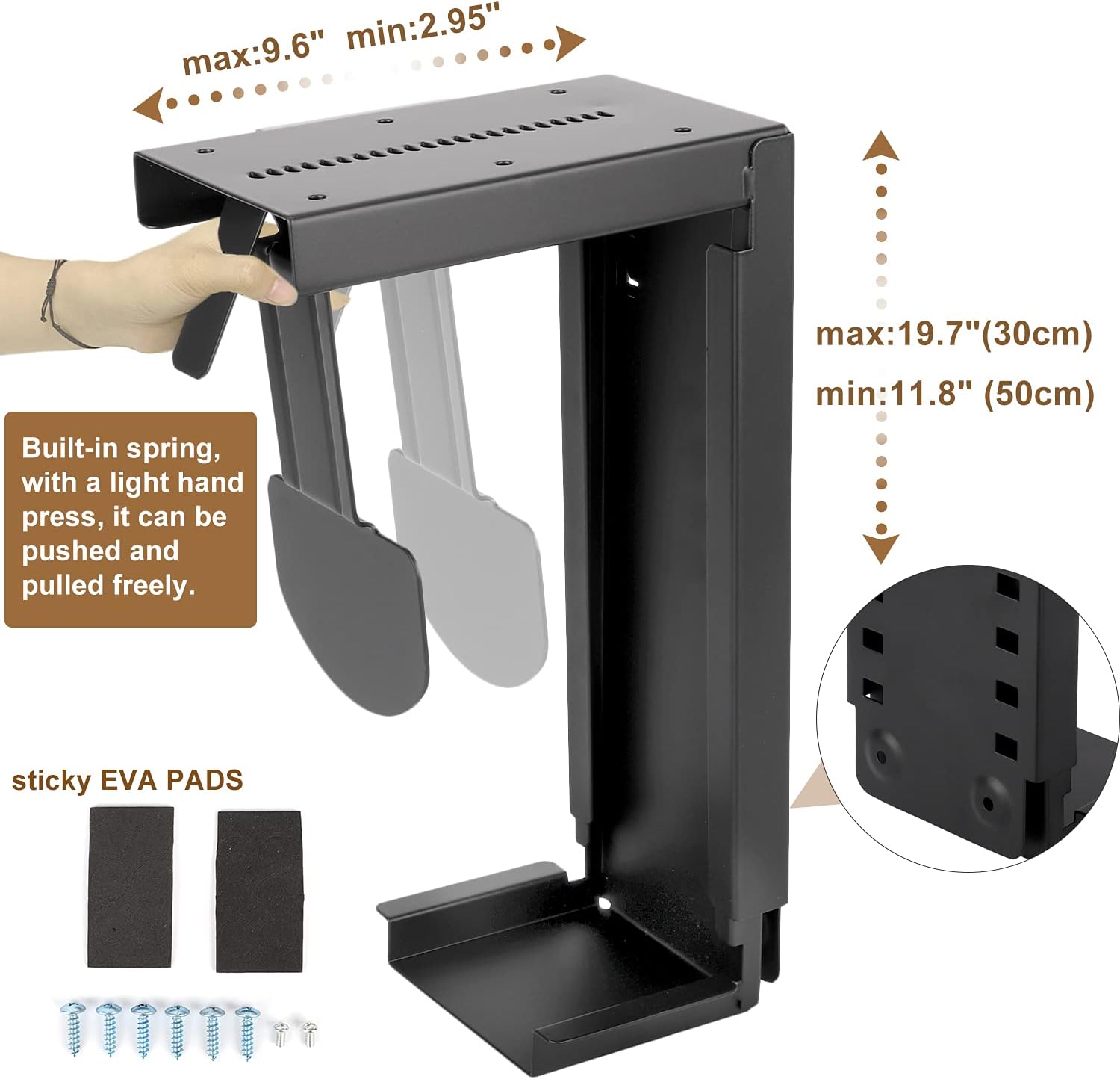 uyoyous CPU Holder Under Desk Mount Adjustable Heavy Duty Computer Tower Holder Width Adjust from 2.95