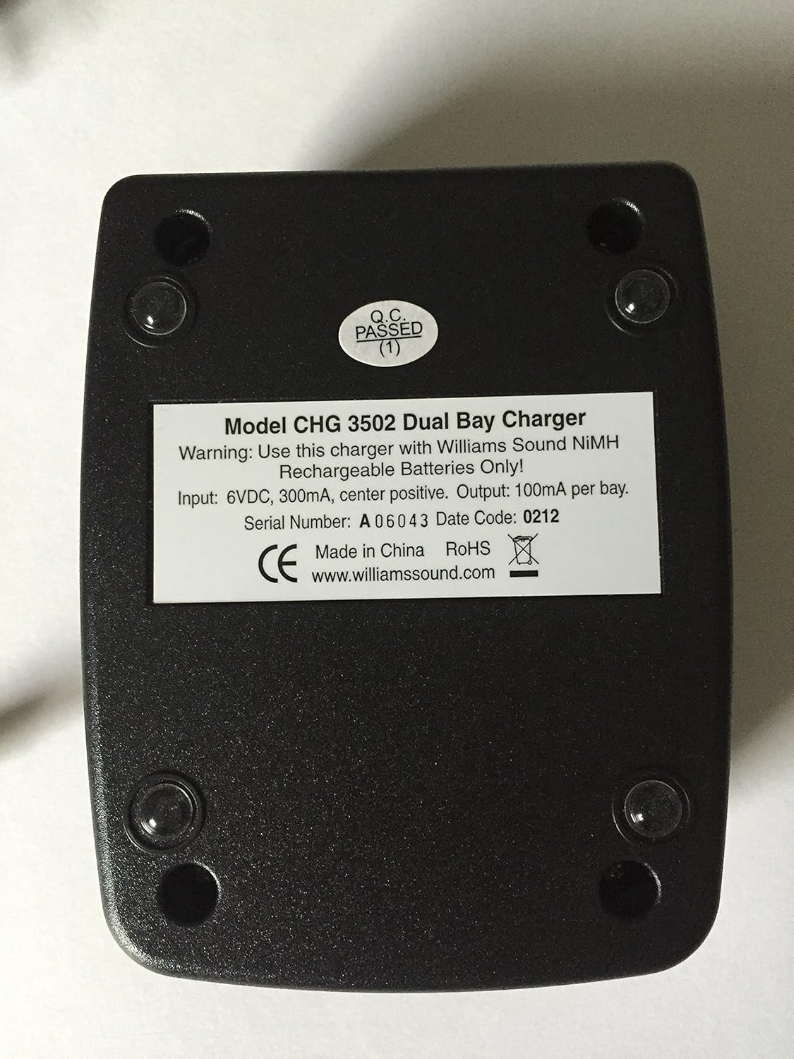 Williams Sound CHG 3502 Body-pack Dual Charger For use with PLR BP1 Loop receiver, PPA R37 FM receiver, PPA R37-8 FM receiver, PPA R38 FM receiver, PPA T46 FM transmitter and WIR RX22-4 Infrared receiver