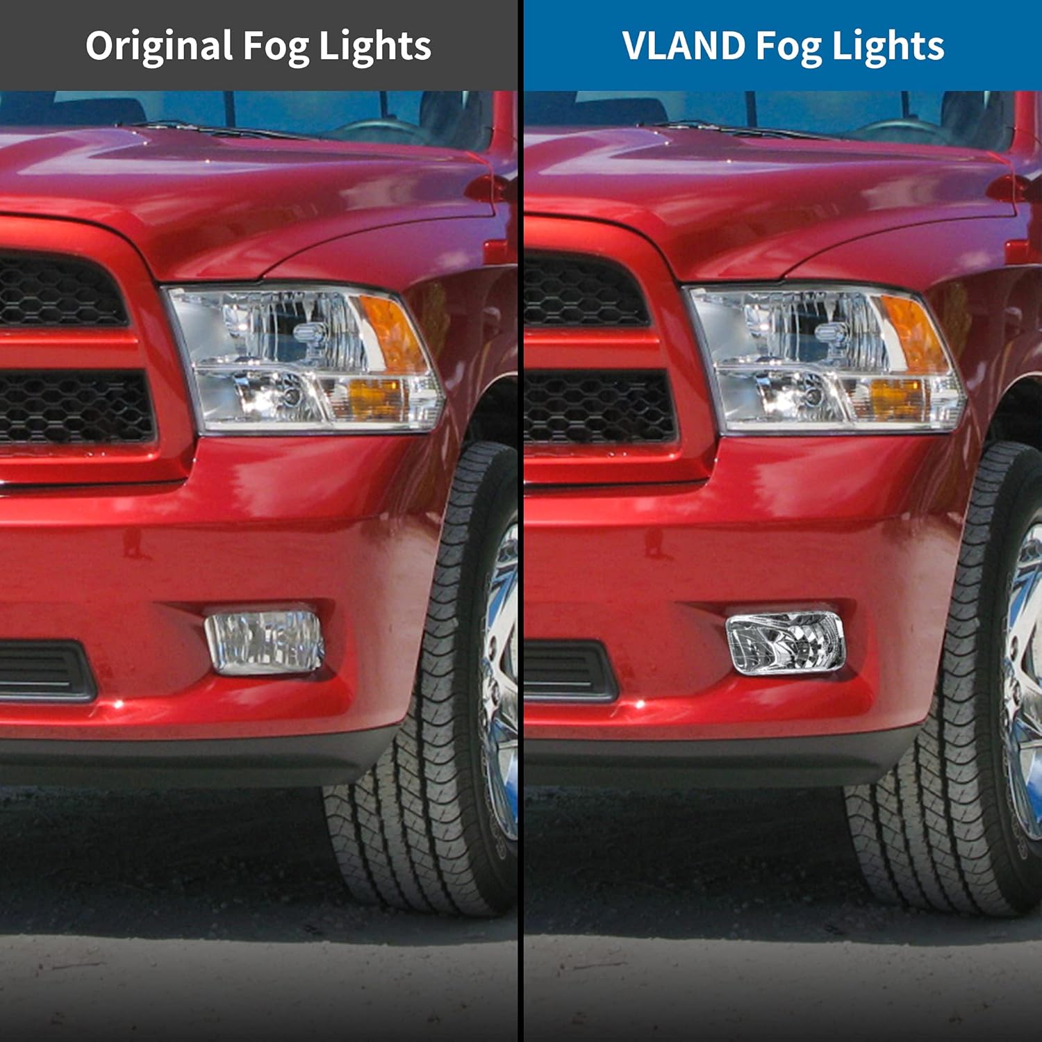 VLAND Fog Lights Compatible with Dodge RAM 1500 2009-2012 2500/3500 2010-2016 with H10 12V 42W BulbS Pack of 2