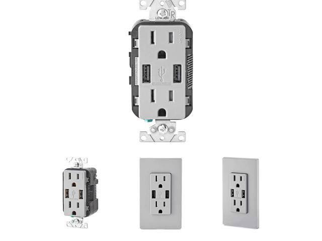 Leviton T5632-GY USB Charger/Tamper-Resistant Duplex Receptacle, 15-Amp, Gray...
