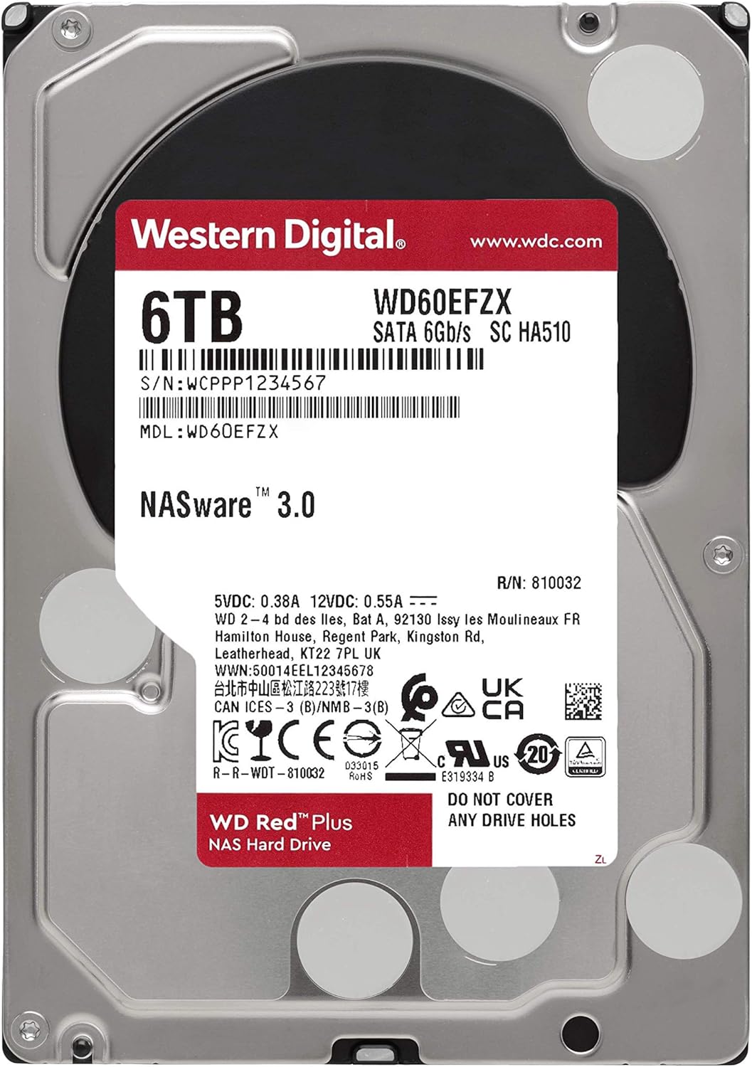 Western Digital 6TB WD Red Plus NAS Internal Hard Drive HDD - 5640 RPM, SATA 6 Gb/s, CMR, 128 MB Cache, 3.5