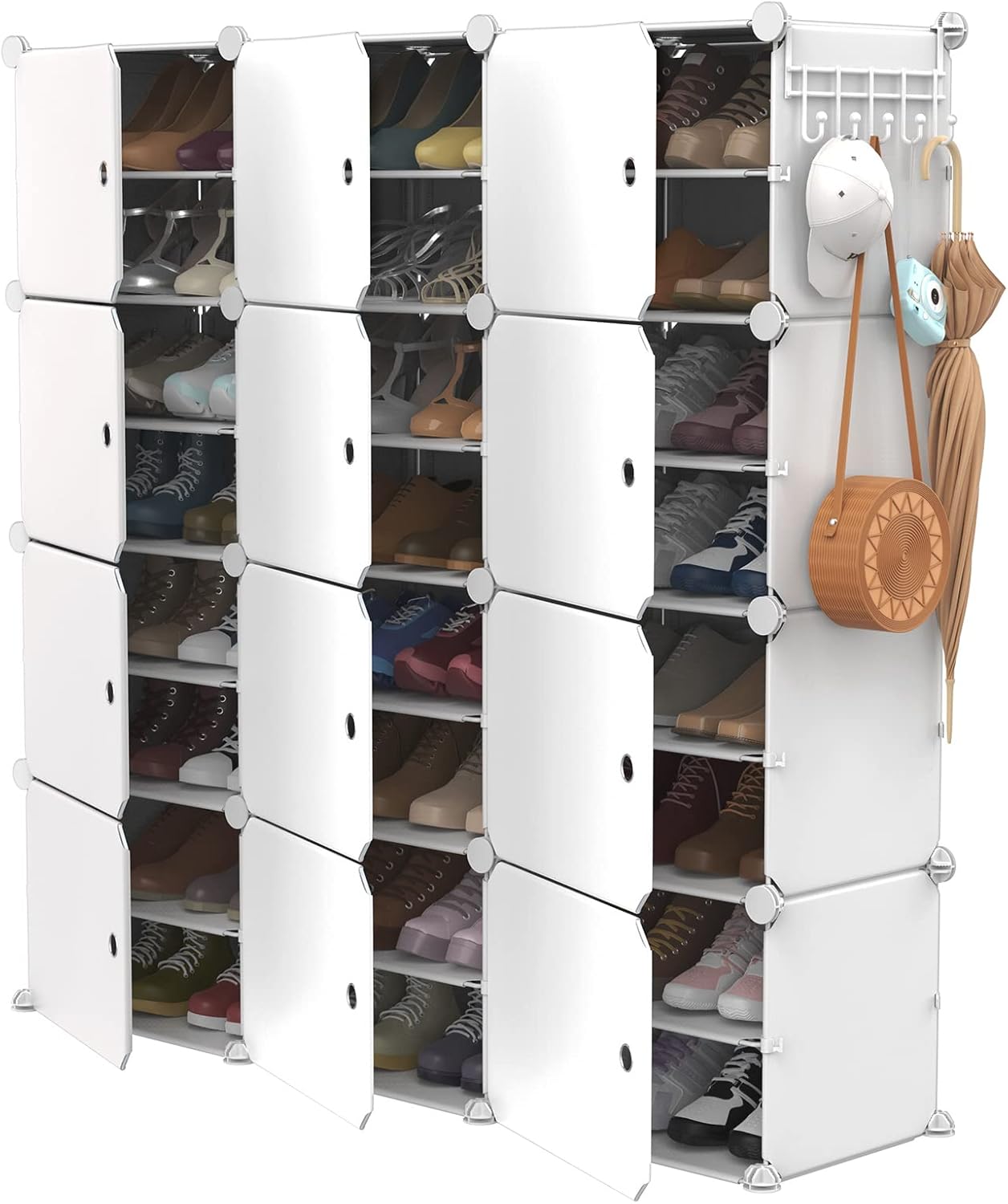 VTRIN Portable Shoe Rack Organizer 48 Pair Tower 4 Tiers Shoe Rack for Entryway Shelf Storage Cabinet Stand for Heels Boots Slippers Cabinet Narrow Standing Stackable Space Saver Shoe Rack White